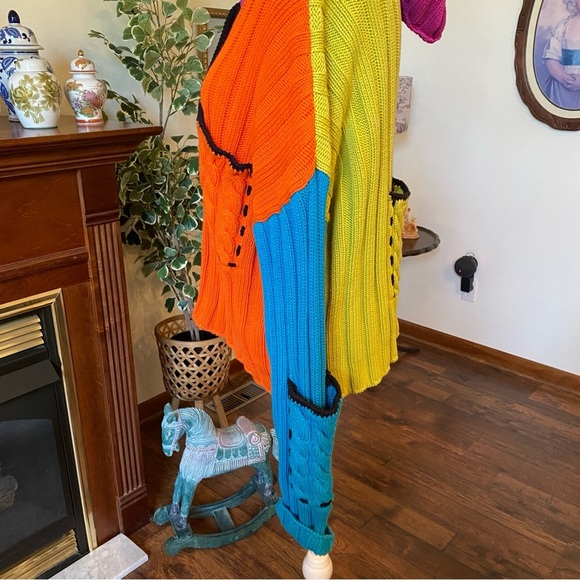 Lisa Nichols • Vintage 80s Neon Colorblock Knit Hoodie Sweater Size M - Picture 3 of 5